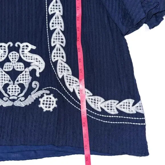 MSSP Max Studio Navy Blue White Embroidered Floral Marielle Mini Dress Size XL - Picture 12 of 13